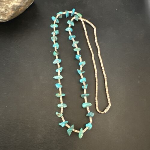 Navajo Kingman Turquoise Shell Necklace | Sterling Silver | 28" | Authentic Native American Handmade | 17399