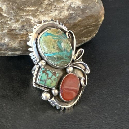 Navajo Blue Turquoise Cluster Ring | Authentic Native American Sterling Silver | Multi-Stone | Sz 10 | 14840 - Masha USA