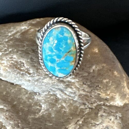 Navajo Sterling Silver Blue Kingman Turquoise Ring | Sz 11.5 | Authentic Native American Handmade | 15913
