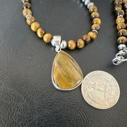 Southwestern Coffee Brown Tiger's Eye Pendant Necklace | Sterling Silver | 15864
