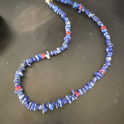 Navajo Lapis Lazuli Coral Necklace | Sterling Silver | 19" | Authentic Native American Handmade | 17606