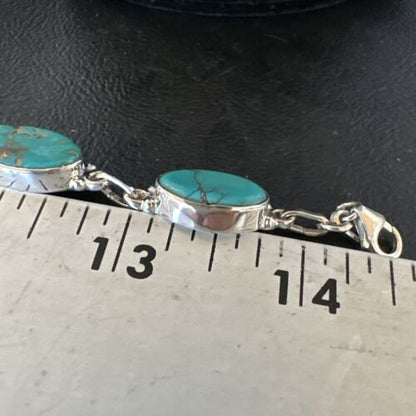 Navajo Blue Turquoise Link Bracelet | Sterling Silver | 8" | Authentic Native American Handmade | 15468