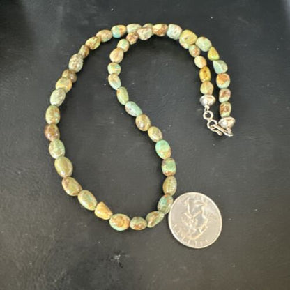 Navajo Green Royston Turquoise Bead Necklace | Sterling Silver Pearls | 18" | Authentic Native American | 15320 - Masha USA