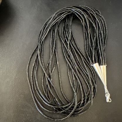 Black Onyx Heishi Tube Necklace | 10 Strand | 24" | Sterling Silver | 16067