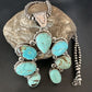 Navajo Blue Turquoise #8 Squash Blossom Naja Pendant Necklace | Sterling Silver | Authentic Native American Handmade | 16907