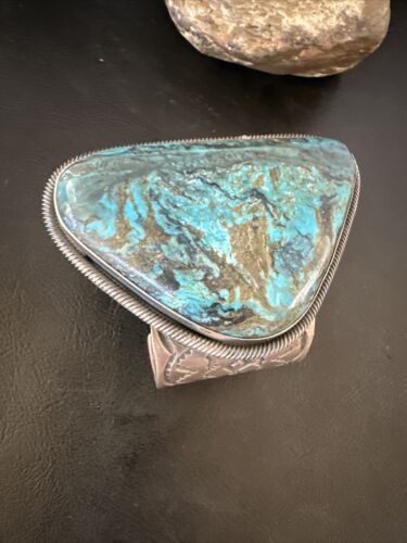 Navajo Blue Turquoise Cuff Bracelet | Sterling Silver | Authentic Native American Handmade | 15986