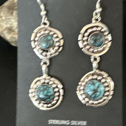 Navajo Blue Spiderweb Turquoise Dangle Earrings | Sterling Silver | Authentic Native American Handmade | 16010 - Masha USA