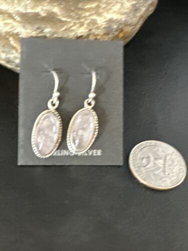 Navajo Pink Mother of Pearl Dangle Inlay Earrings | Sterling Silver | Authentic Native American Handmade | 15306