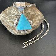 Navajo Sterling Silver Blue Kingman Turquoise Necklace Pendant | Men's Women's | 17478