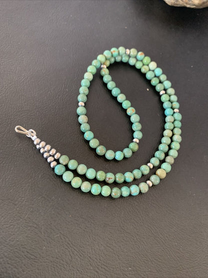 Navajo Royston Green Turquoise Necklace | Sterling Silver | Authentic Native American Handmade | 24" | 02212