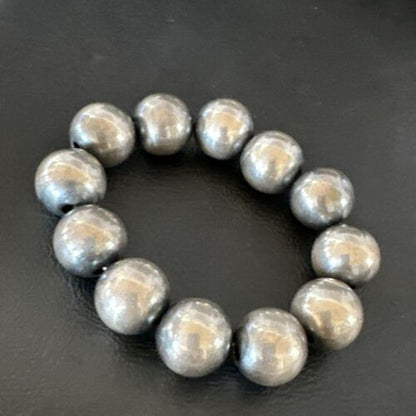Navajo Pearls Stretch Bracelet | 14mm Beads | Sterling Silver | 7" | Authentic Native American Handmade | 15818