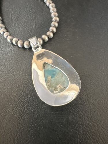 Navajo Blue Larimar Pendant Necklace | Sterling Silver Beads | Authentic Native American Handmade | 17604