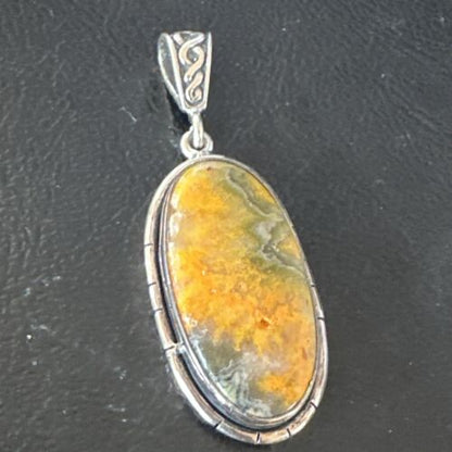 Navajo Bumblebee Jasper Pendant Necklace | Sterling Silver | Authentic Native American Handmade | 15959