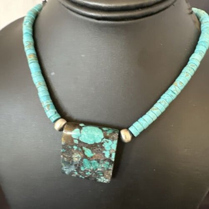 Navajo SpiderWeb Turquoise Heishi Pearls Necklace | Sterling Silver | 20" | Authentic Native American Handmade | 17097