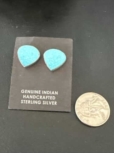 Navajo Blue Kingman Turquoise Post Stud Earrings | Sterling Silver | Authentic Native American Handmade | 17407