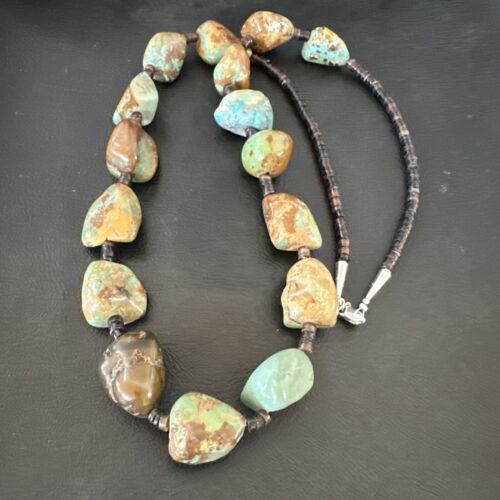 Navajo Green Turquoise Chunky Pearls Necklace | Sterling Silver Shell | 27" | Authentic Native American Handmade | 17397