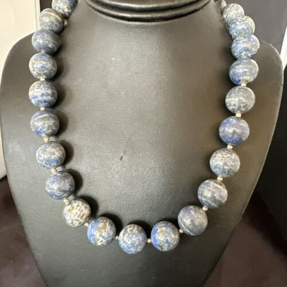 Navajo Denim Lapis Necklace | 14mm Pearls | Sterling Silver | Authentic Native American Handmade | 19" | 17549