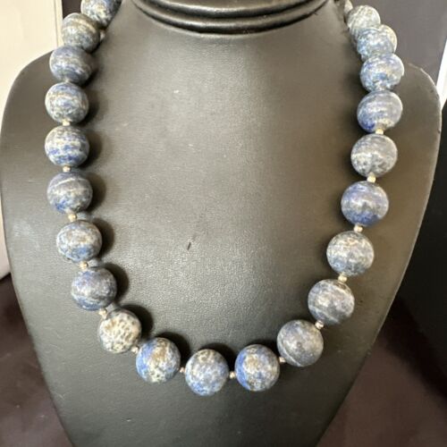 Navajo Denim Lapis Necklace | 14mm Pearls | Sterling Silver | Authentic Native American Handmade | 19" | 17549