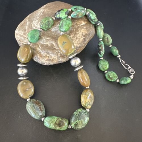 Navajo Green Turquoise Chunky Necklace | Sterling Silver | 24" | Authentic Native American | 15203