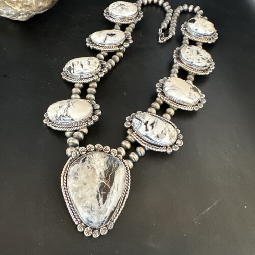Handmade Navajo White Buffalo Turquoise Choker Necklace | Sterling Silver | 15409