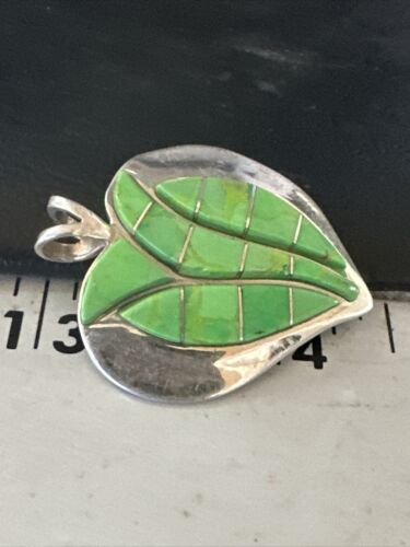 Navajo Green Gaspeite Heart Pendant Necklace | Sterling Silver Inlay | Authentic Native American Handmade | 15192