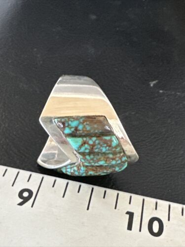 Navajo Men's Inlay Blue Spiderweb Turquoise Ring | Sterling Silver | Sz 12 | 15914