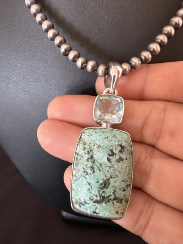 Women's Dry Creek Turquoise Topaz Pendant Necklace | Navajo Sterling Silver | 16441