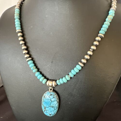 Men's Blue Spiderweb Turquoise Pendant Necklace | Navajo Sterling Silver | Authentic Native American Handmade | 16651
