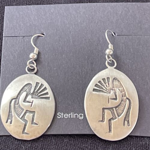 Kokopelli Hopi Dangle Earrings | Sterling Silver | Authentic Native American Handmade | 01504 - Masha USA
