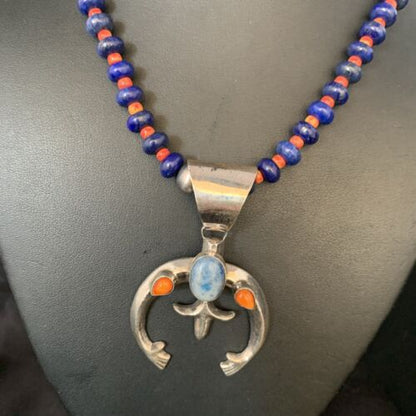 Navajo Blue Lapis Spiny Oyster Naja Pendant Necklace | Sterling Silver | Authentic Native American Handmade | 13708