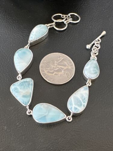 Navajo Blue Larimar Bracelet | Sterling Silver Link | 8" | Authentic Native American Handmade | 16082