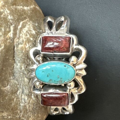 Navajo Kingman Turquoise Spiny Cuff Bracelet | Sterling Silver Tufa Cast | Authentic Native American Handmade | 16407