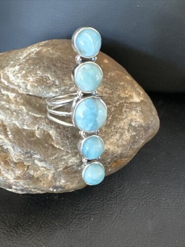 Navajo Blue Larimar Cluster Ring | Authentic Native American Sterling Silver | Multi-Stone | Sz 10.5 | 15941
