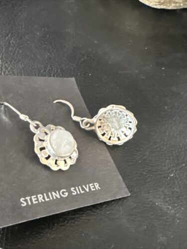 Navajo White Mother of Pearl Dangle Earrings | Sterling Silver | Authentic Native American Handmade | 15307