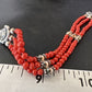 Women's Red Coral 3-Strand Bead Sterling Silver Bracelet 7.5" | Navajo Jewelry | 16468