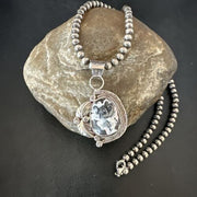 Men's White Buffalo Turquoise Pendant Necklace | Navajo Pearls | Sterling Silver | Native American Handmade | 17331