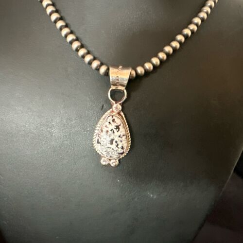 Men's White Buffalo Turquoise Pendant | Navajo Pearls Sterling Silver Necklace 21" | 17333