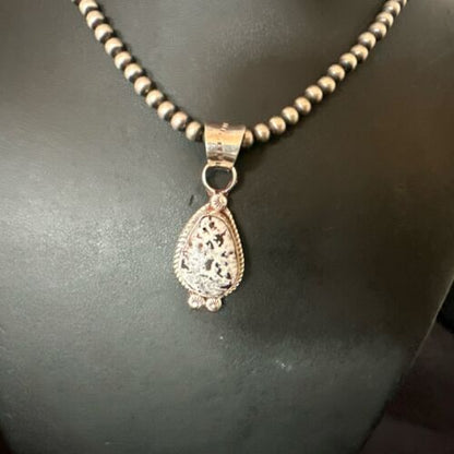 Men's White Buffalo Turquoise Pendant | Navajo Pearls Sterling Silver Necklace 21" | 17333