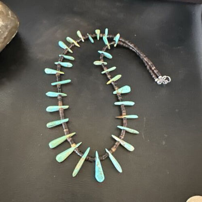 Navajo Green Turquoise Bone Bead Necklace | Sterling Silver | 20" | Authentic Native American Handmade | 17636