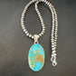 Blue Kingman Turquoise Pendant | Navajo Pearls | Sterling Silver Necklace 20" | 16688