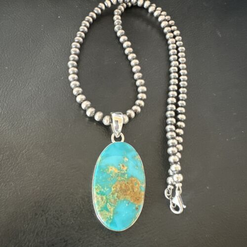 Blue Kingman Turquoise Pendant | Navajo Pearls | Sterling Silver Necklace 20" | 16688