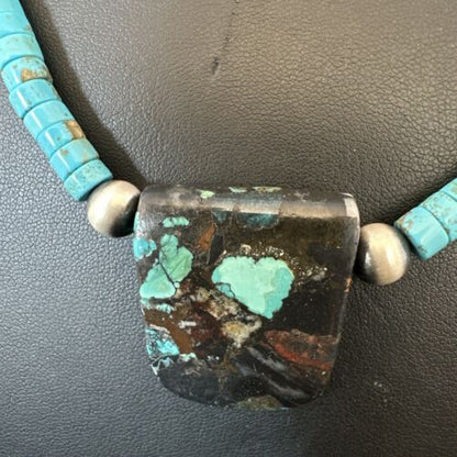 Navajo SpiderWeb Turquoise Heishi Pearls Necklace | Sterling Silver | 20" | Authentic Native American Handmade | 17032