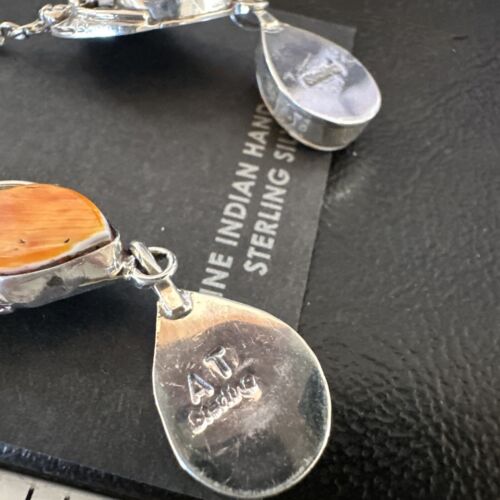 Navajo Orange Spiny Oyster Dangle Earrings | Sterling Silver | 1.5" | Authentic Native American Handmade | 16570