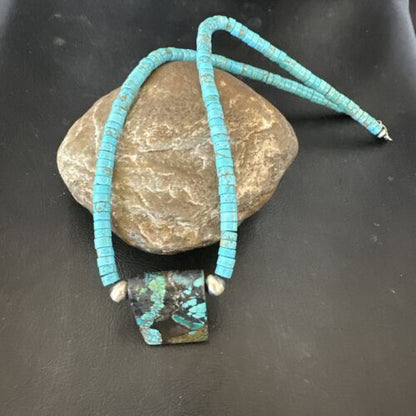 Navajo SpiderWeb Turquoise Heishi Pearls Necklace | Sterling Silver | 20" | Authentic Native American Handmade | 17098