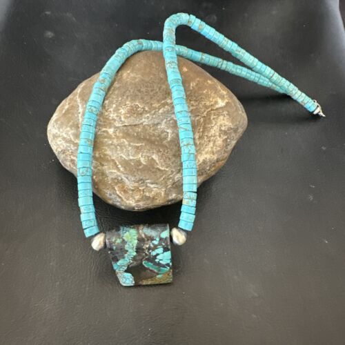Navajo SpiderWeb Turquoise Heishi Pearls Necklace | Sterling Silver | 20" | Authentic Native American Handmade | 17098