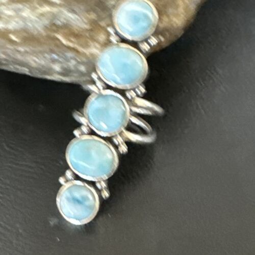 Navajo Blue Larimar Multi-Stone Ring | Authentic Native American Sterling Silver | Multi-Stone | Sz 8 | 15931