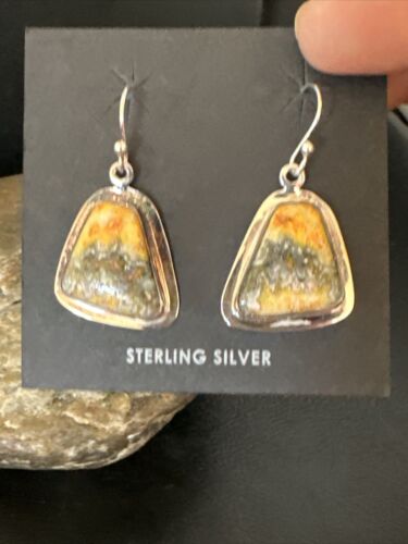 Navajo Bumblebee Jasper Earrings | Sterling Silver | Authentic Native American Handmade | 15830