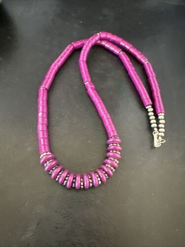 Stabilized Purple Sugilite Beads Silver Tubes Necklace | Graduated | Authentic Native American | 19" | 10471