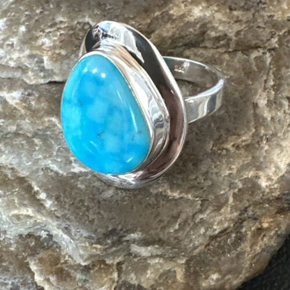 Navajo Blue Kingman Turquoise Ring | Sterling Silver | Sz 10 | Authentic Native American Handmade | 16582