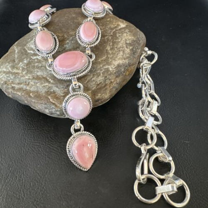 Navajo Pink Conch Lariat Necklace | Sterling Silver Pendant | 23" | Authentic Native American Jewelry | 15456
